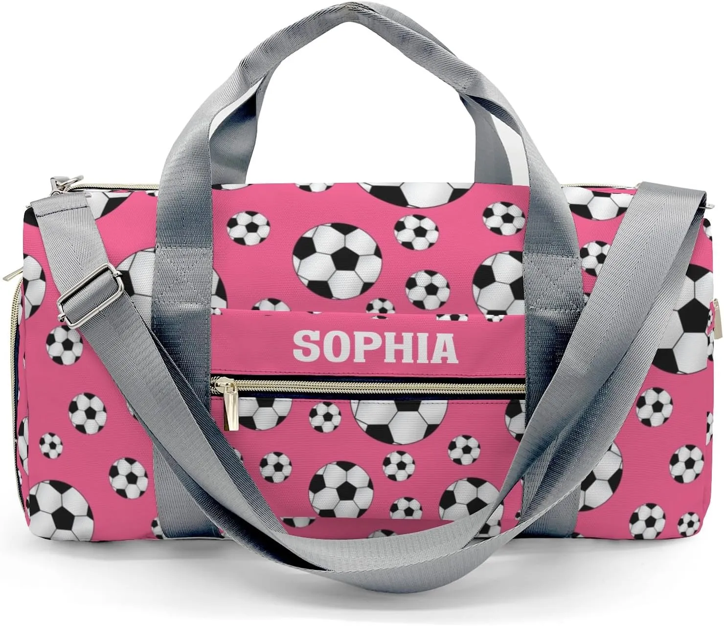 Soccer Balls Pink Personalized Duffel Bags Customized Multi-Function Travel Bag Gym Sports Bag Dance Ballet Overnight Carry On Weekend Bag