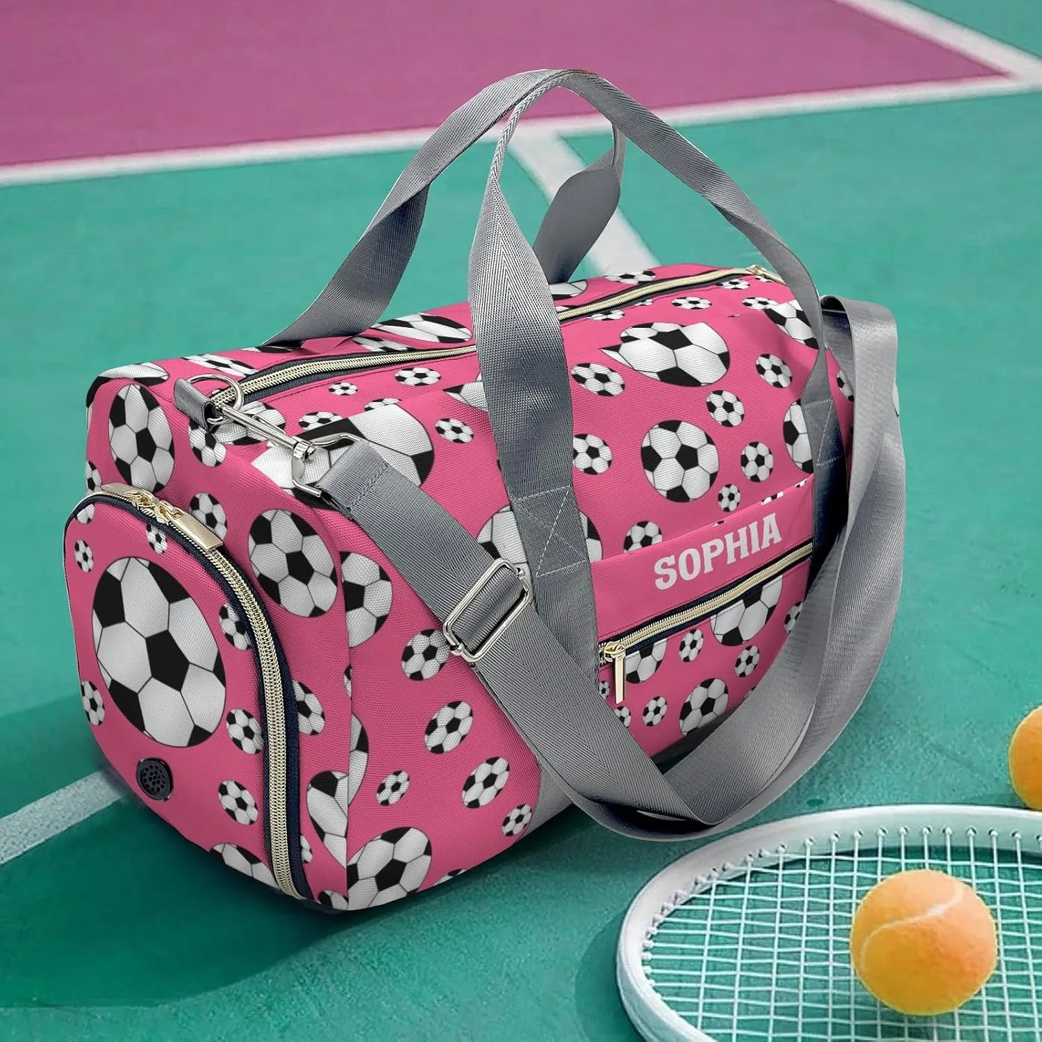 Soccer Balls Pink Personalized Duffel Bags Customized Multi-Function Travel Bag Gym Sports Bag Dance Ballet Overnight Carry On Weekend Bag
