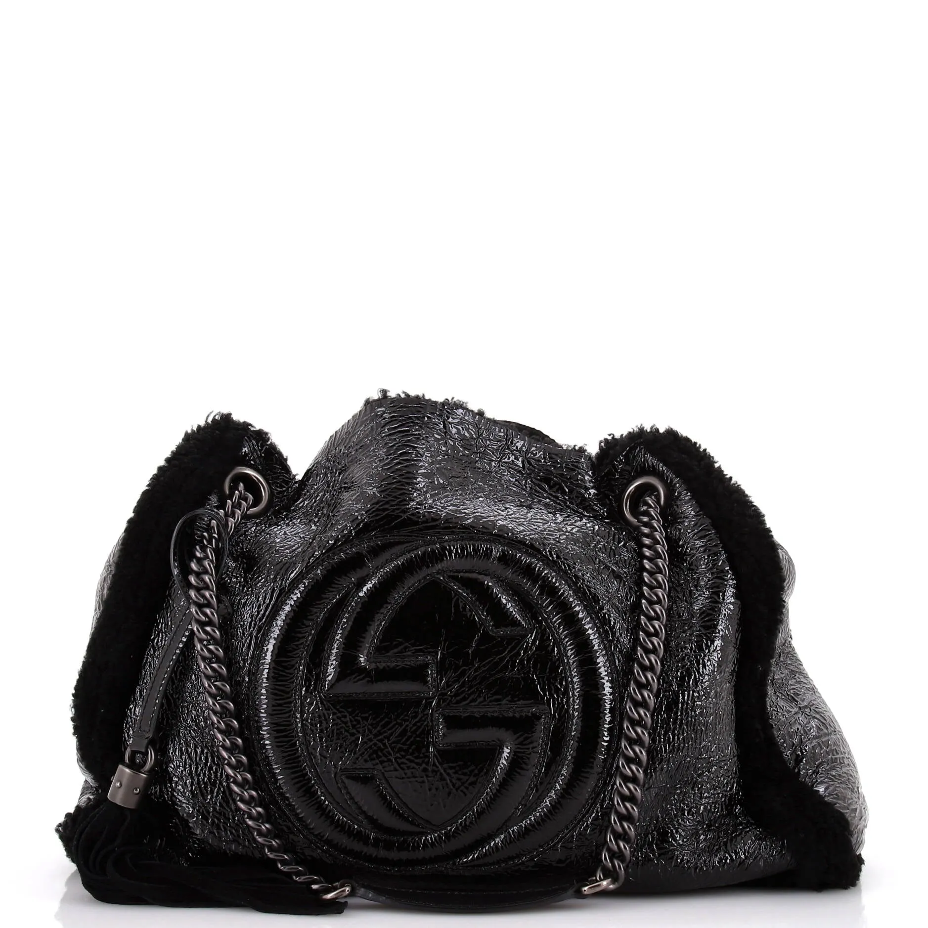 Soho Chain Strap Shoulder Bag Patent and Shearling Medium