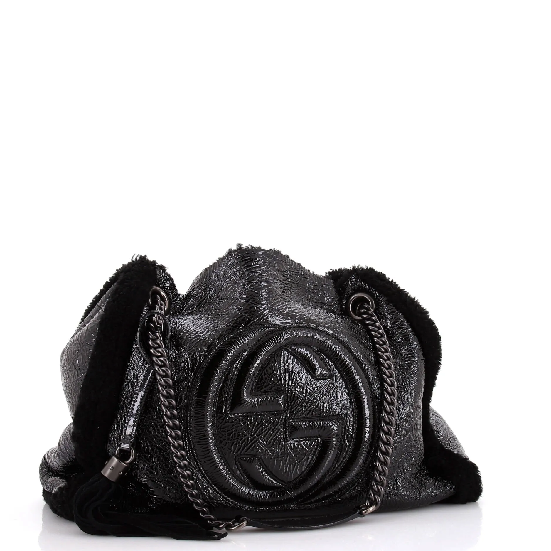 Soho Chain Strap Shoulder Bag Patent and Shearling Medium