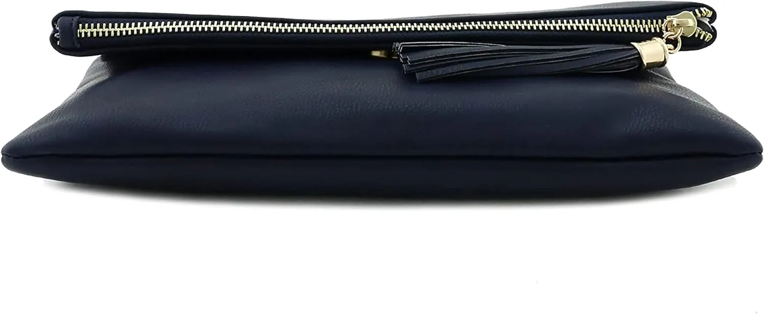 Solene Envelope Clutch Bags for Women Foldover Crossbody Tassel Wallet with Chain Strap, Elegant Evening Purse