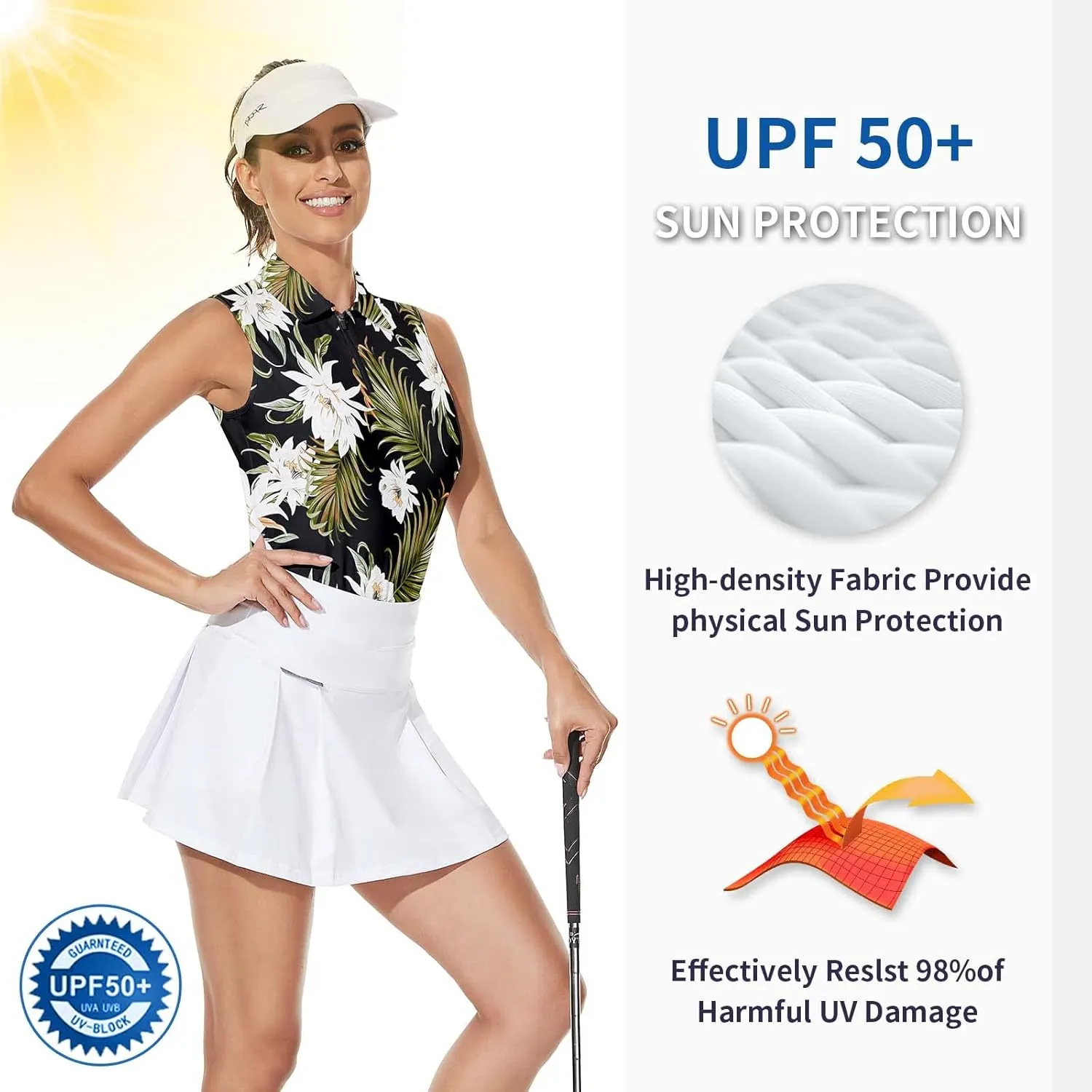 Soneven Womens Sleeveless Golf Shirt Moisture Wicking Athletic Golf Tank Top Printed Polo Tennis Shirts (XS-3XL)