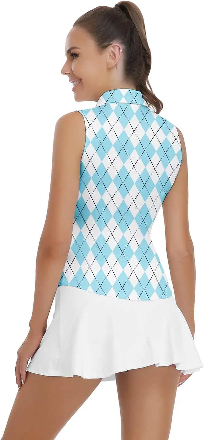 Soneven Womens Sleeveless Golf Shirt Moisture Wicking Athletic Golf Tank Top Printed Polo Tennis Shirts (XS-3XL)