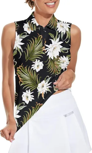 Soneven Womens Sleeveless Golf Shirt Moisture Wicking Athletic Golf Tank Top Printed Polo Tennis Shirts (XS-3XL)