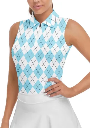 Soneven Womens Sleeveless Golf Shirt Moisture Wicking Athletic Golf Tank Top Printed Polo Tennis Shirts (XS-3XL)