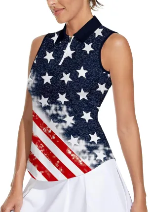 Soneven Womens Sleeveless Golf Shirt Moisture Wicking Athletic Golf Tank Top Printed Polo Tennis Shirts (XS-3XL)