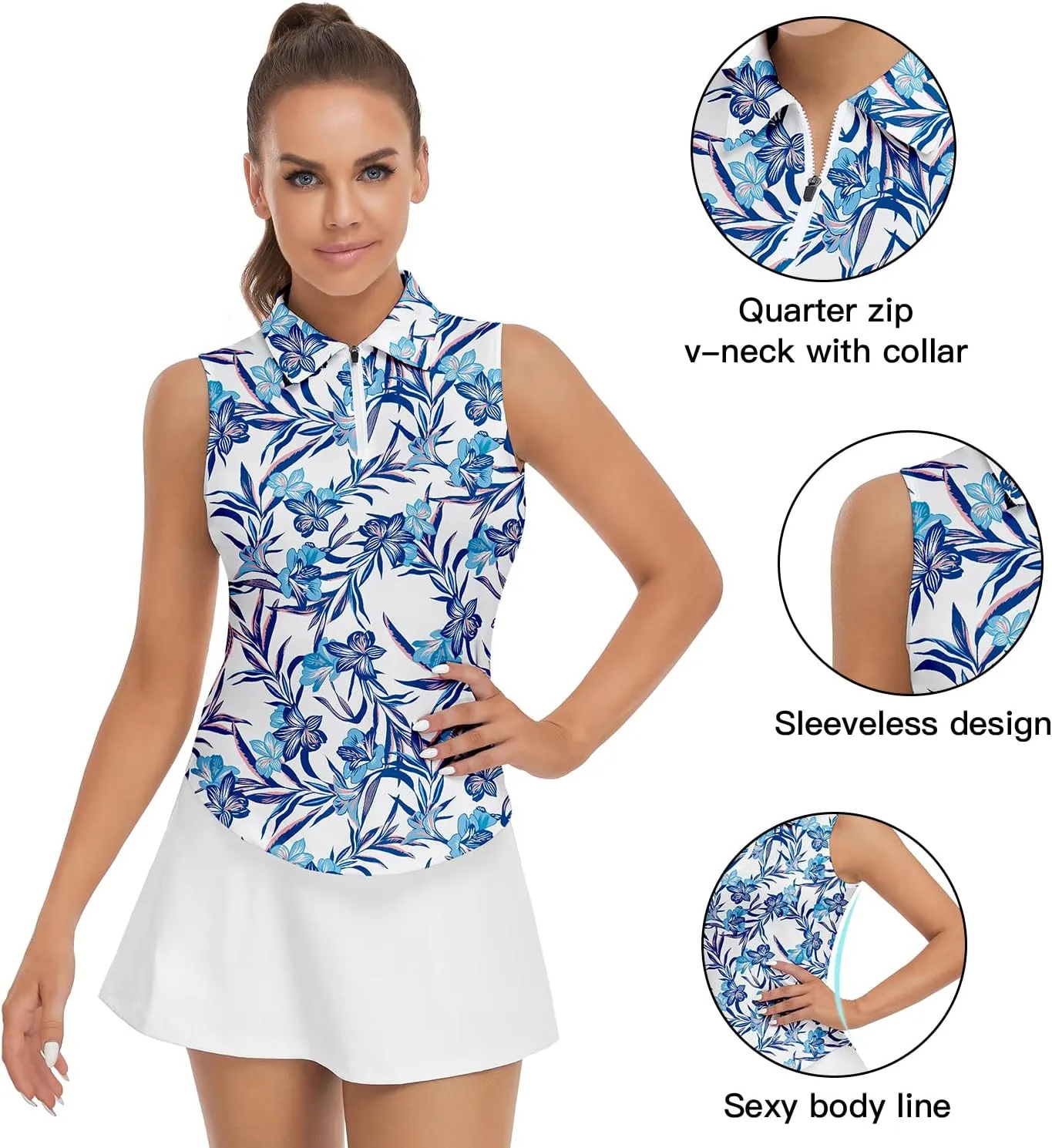 Soneven Womens Sleeveless Golf Shirt Moisture Wicking Athletic Golf Tank Top Printed Polo Tennis Shirts (XS-3XL)