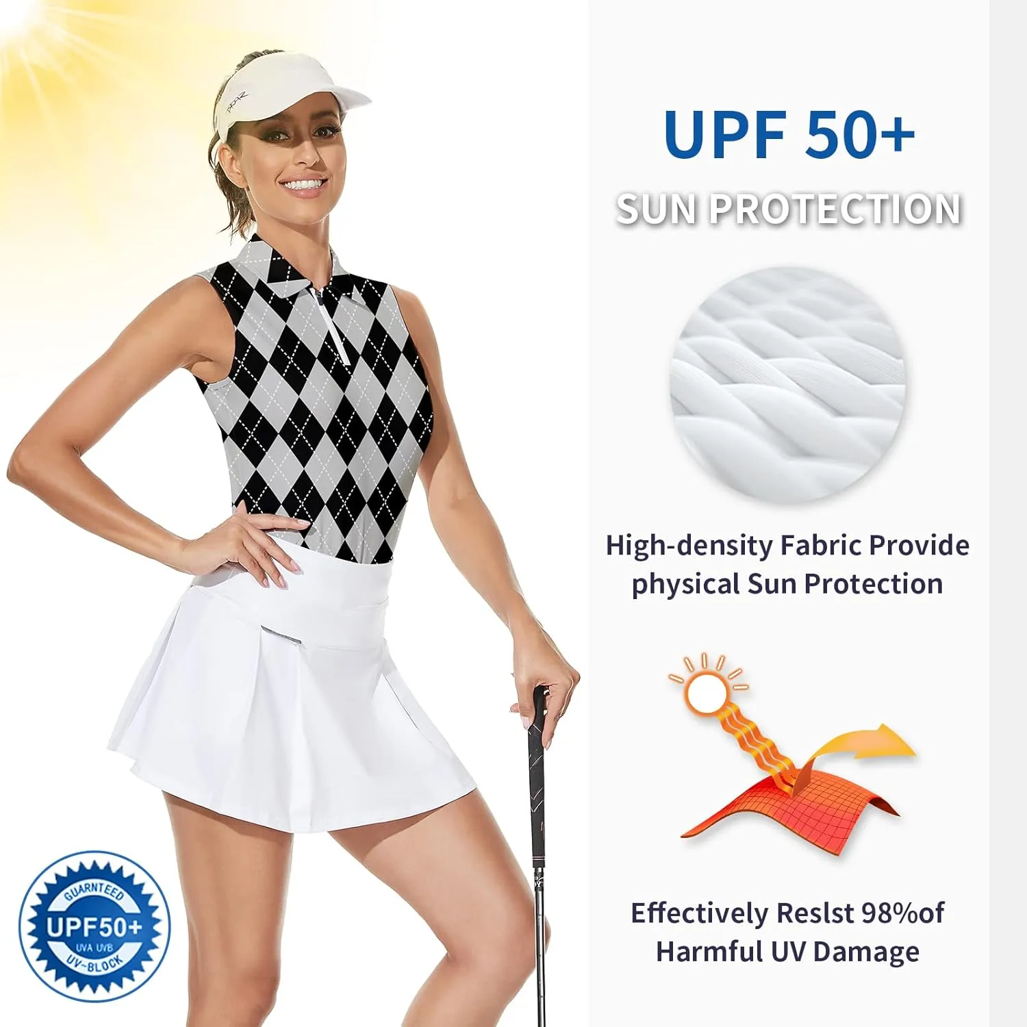 Soneven Womens Sleeveless Golf Shirt Moisture Wicking Athletic Golf Tank Top Printed Polo Tennis Shirts (XS-3XL)