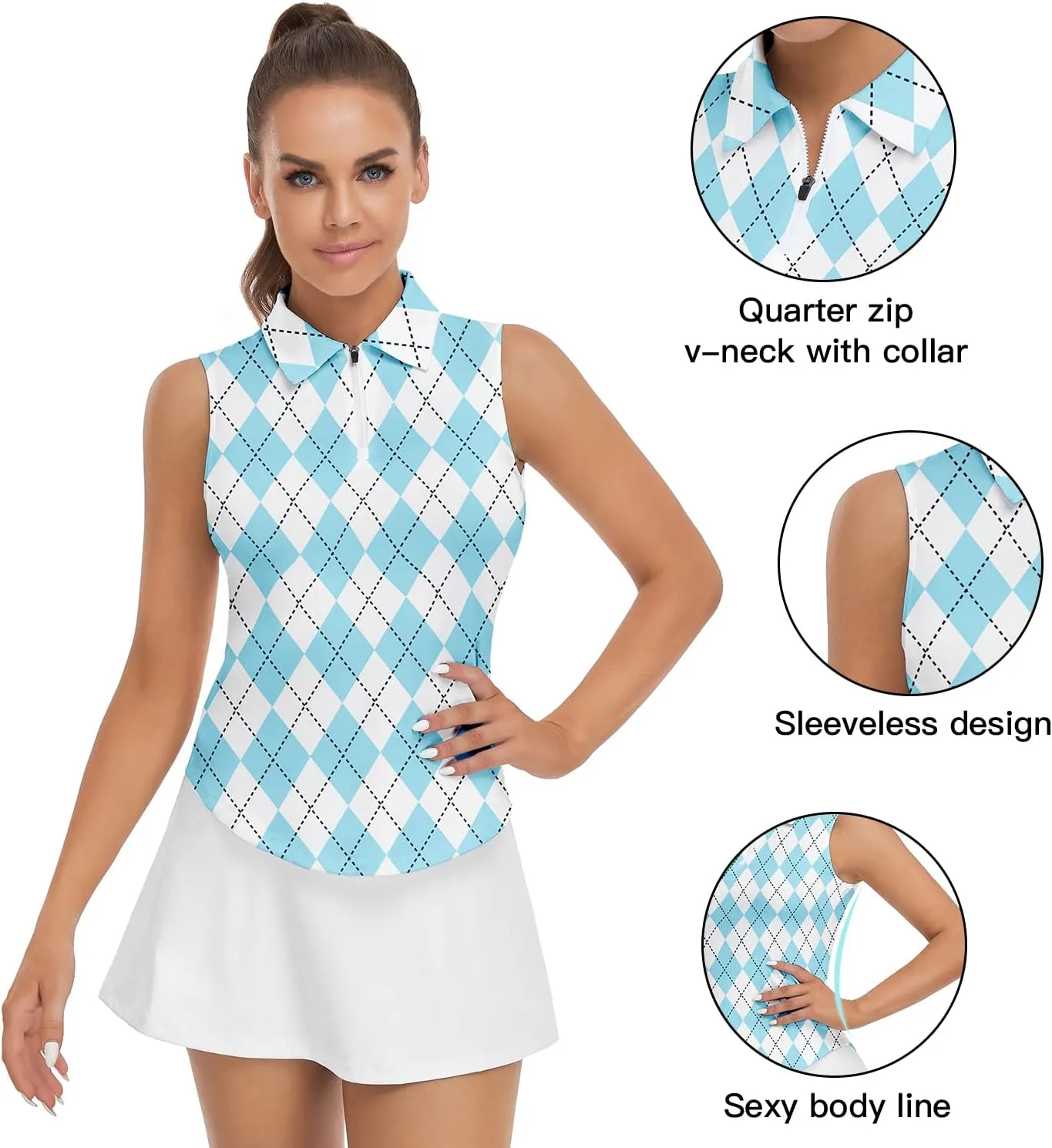 Soneven Womens Sleeveless Golf Shirt Moisture Wicking Athletic Golf Tank Top Printed Polo Tennis Shirts (XS-3XL)