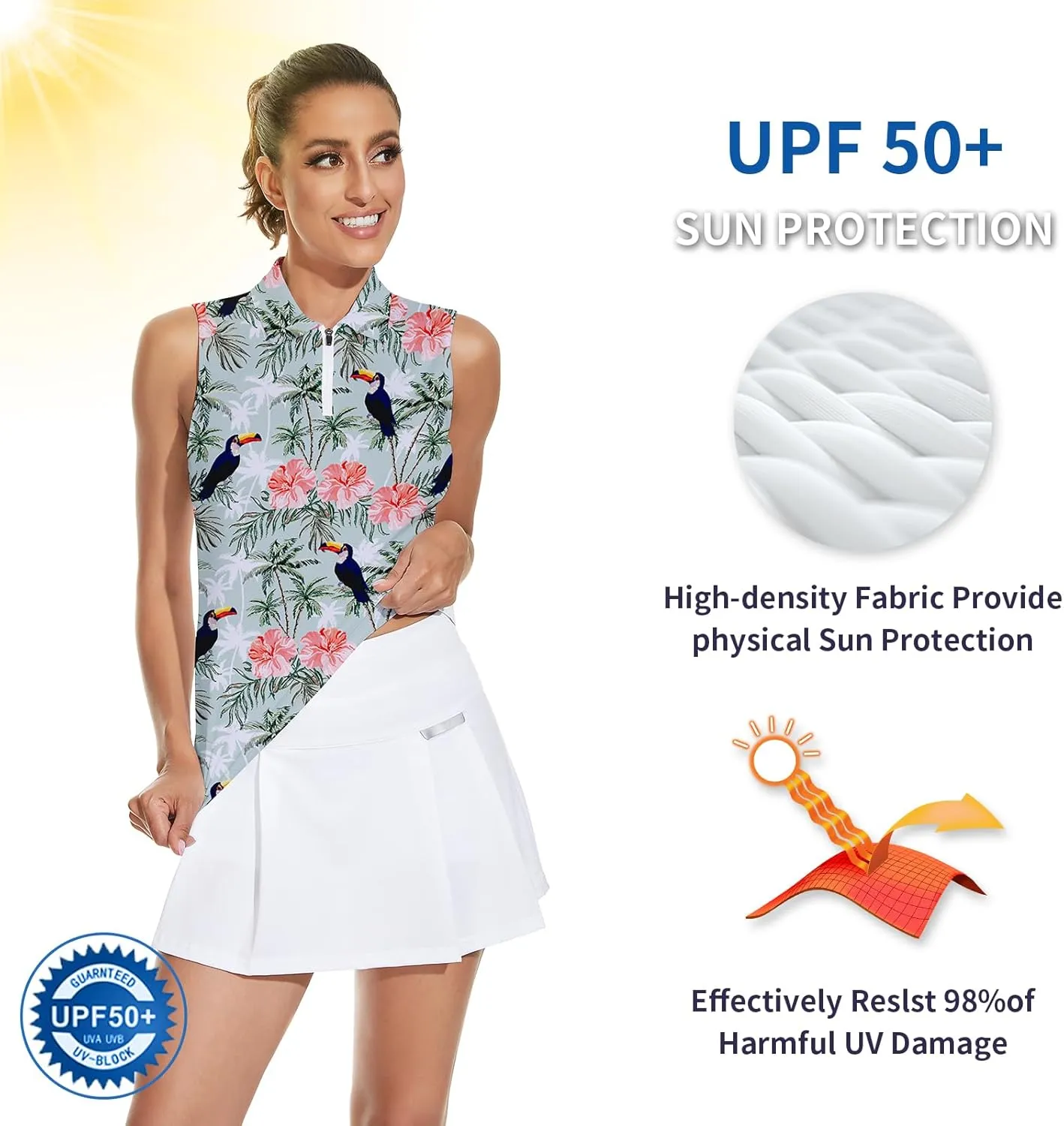 Soneven Womens Sleeveless Golf Shirt Moisture Wicking Athletic Golf Tank Top Printed Polo Tennis Shirts (XS-3XL)
