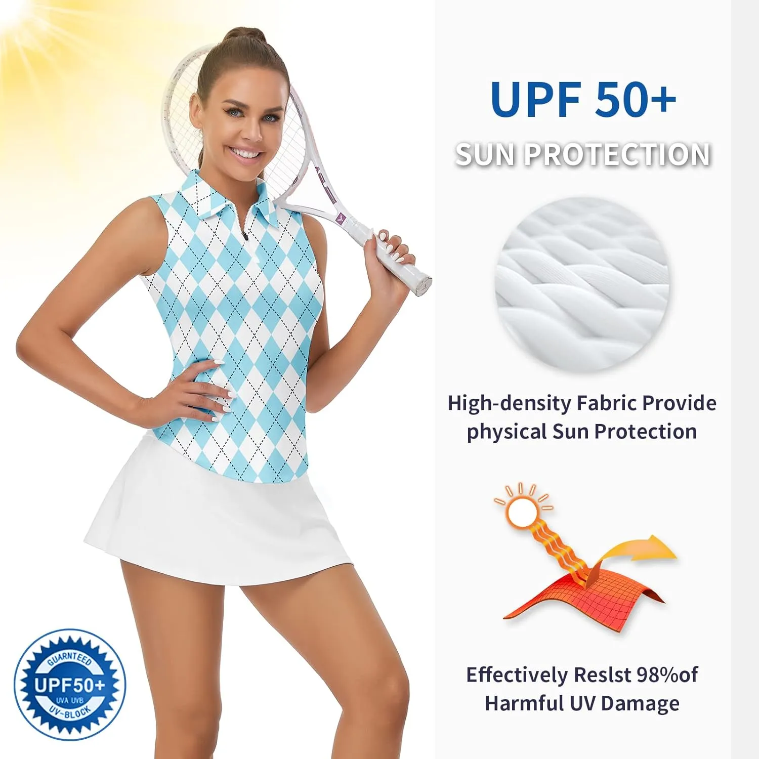 Soneven Womens Sleeveless Golf Shirt Moisture Wicking Athletic Golf Tank Top Printed Polo Tennis Shirts (XS-3XL)