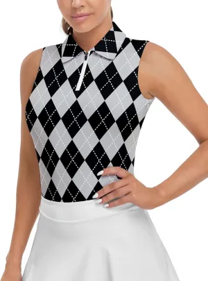Soneven Womens Sleeveless Golf Shirt Moisture Wicking Athletic Golf Tank Top Printed Polo Tennis Shirts (XS-3XL)