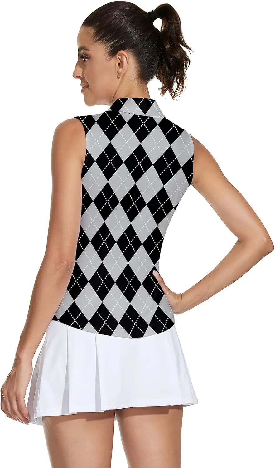 Soneven Womens Sleeveless Golf Shirt Moisture Wicking Athletic Golf Tank Top Printed Polo Tennis Shirts (XS-3XL)