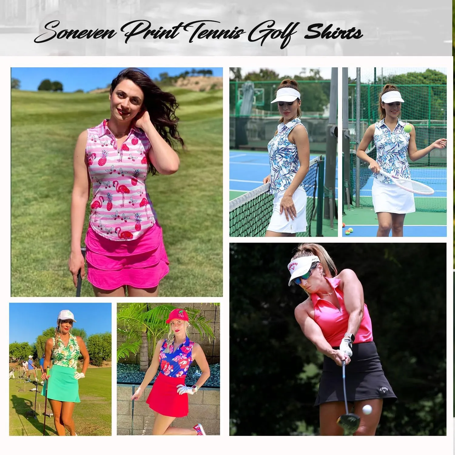 Soneven Womens Sleeveless Golf Shirt Moisture Wicking Athletic Golf Tank Top Printed Polo Tennis Shirts (XS-3XL)