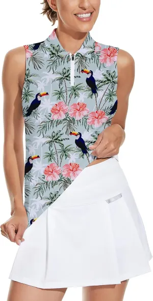 Soneven Womens Sleeveless Golf Shirt Moisture Wicking Athletic Golf Tank Top Printed Polo Tennis Shirts (XS-3XL)