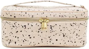 SoYoung Beauty Poche - Cosmetic Bag & Makeup Organizer for Travel, Three-Tiered, Linen/Cotton Exterior, Removable Tray, Machine Washable - Ink Splatter