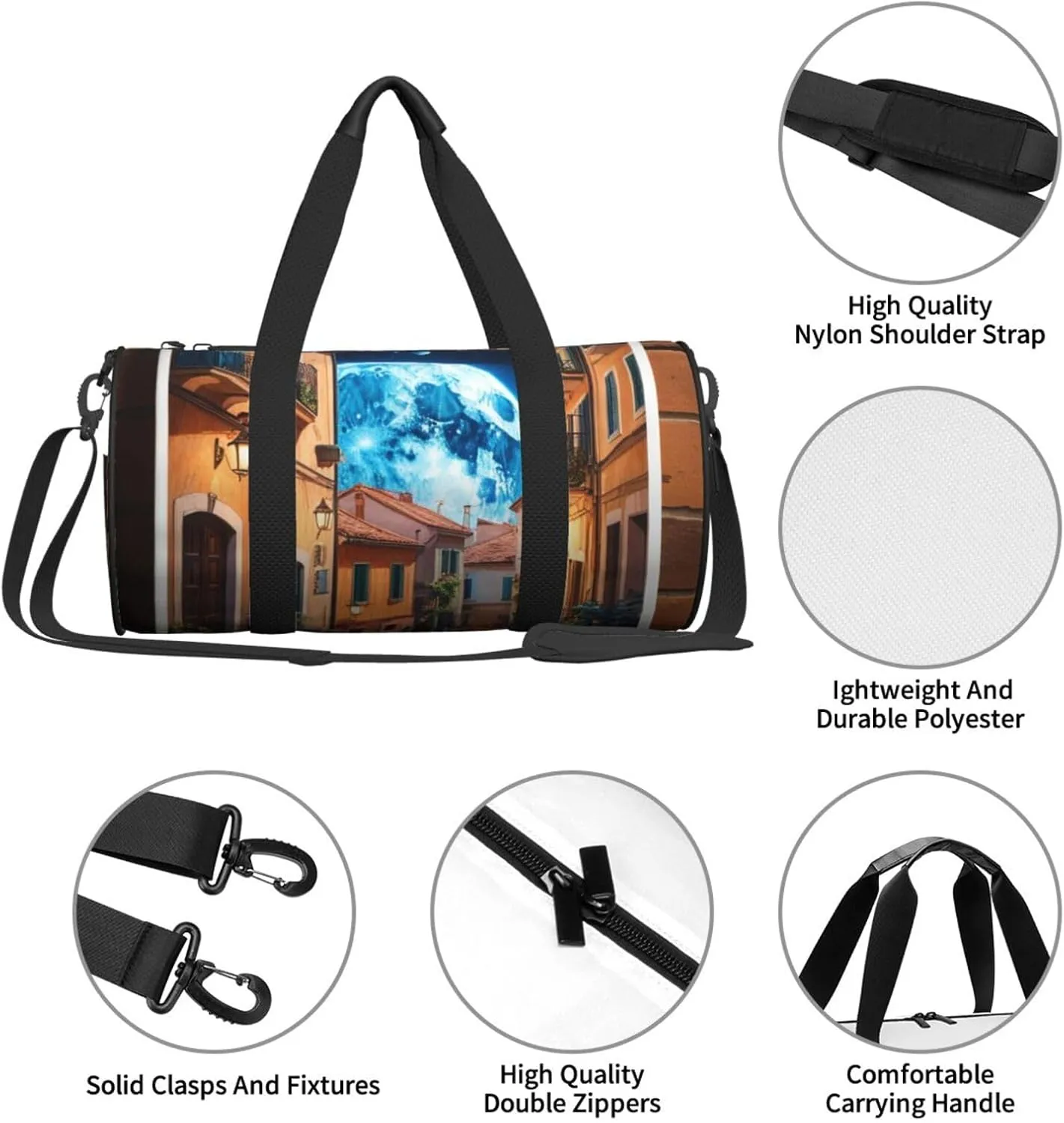 Space Planet Earth Printed Travel Bag,Round Personal Item Storage bag,Foldie Duffel Bag for Traveling Vacation,Fitness,Sports