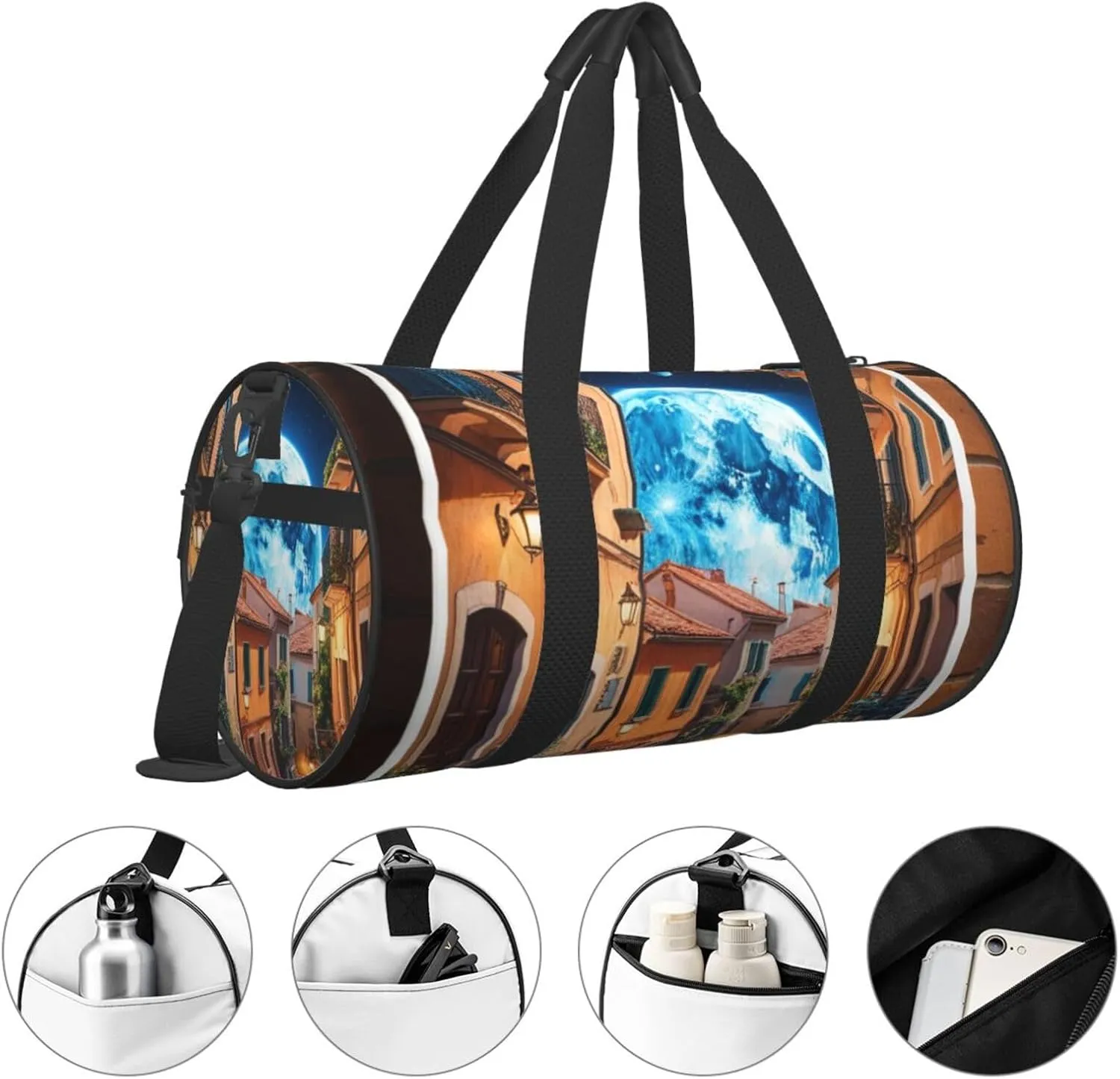Space Planet Earth Printed Travel Bag,Round Personal Item Storage bag,Foldie Duffel Bag for Traveling Vacation,Fitness,Sports