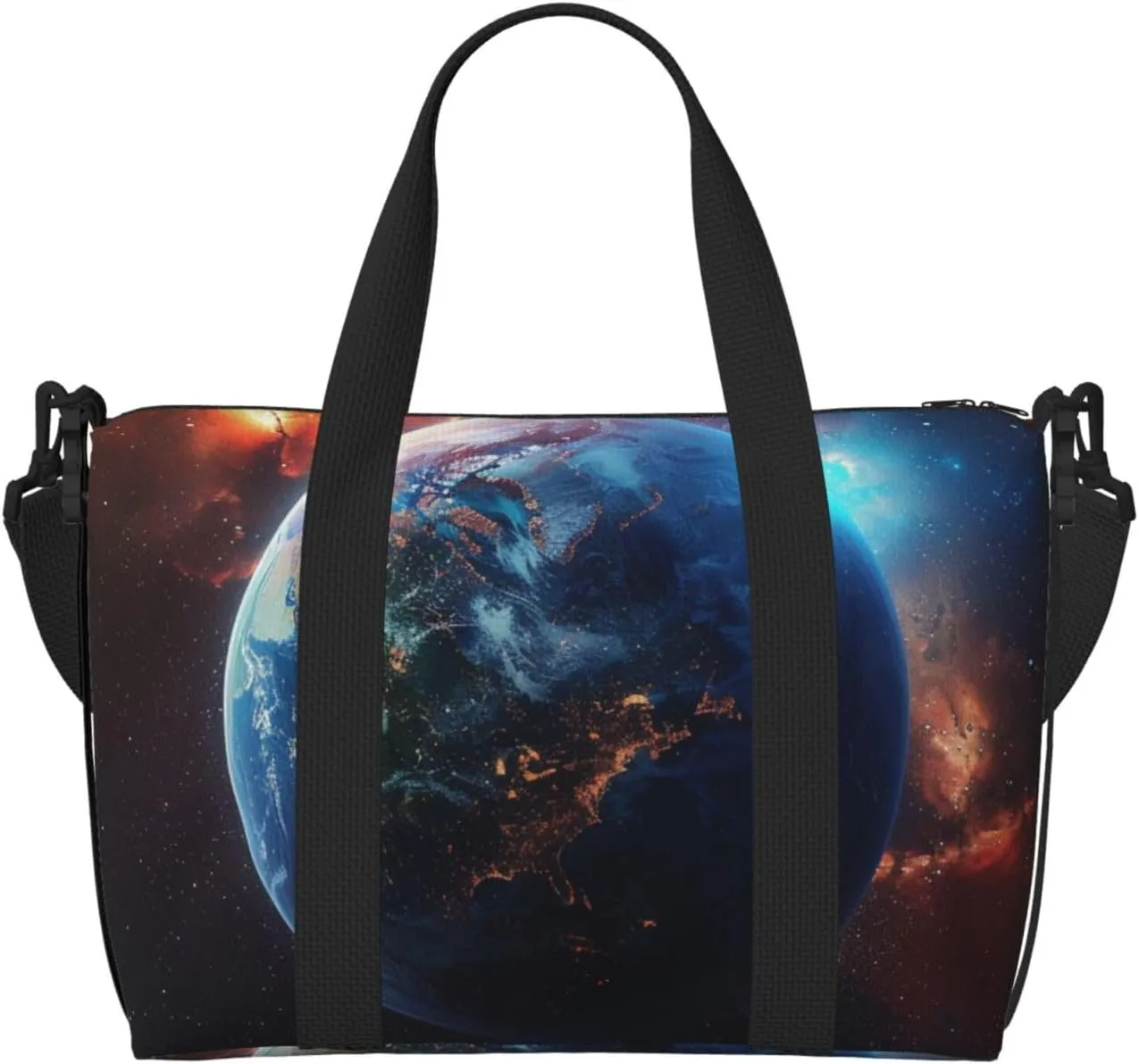 Space Planet Earth Printed Travel Duffel Bag for Men Women Shoulder Weekender Overnight Bags for for Beach Swim Sports Gym