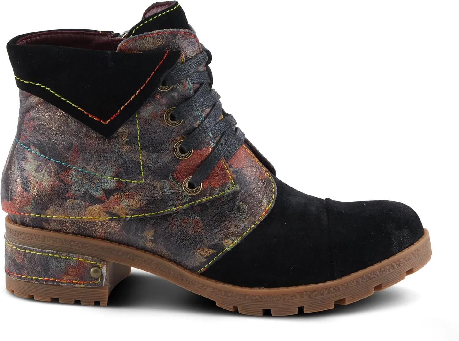 Spring Step L'Artiste Serna Women's Floral Bootie - Suede Lace-Up, Autumnal Vibe, Durable Traction