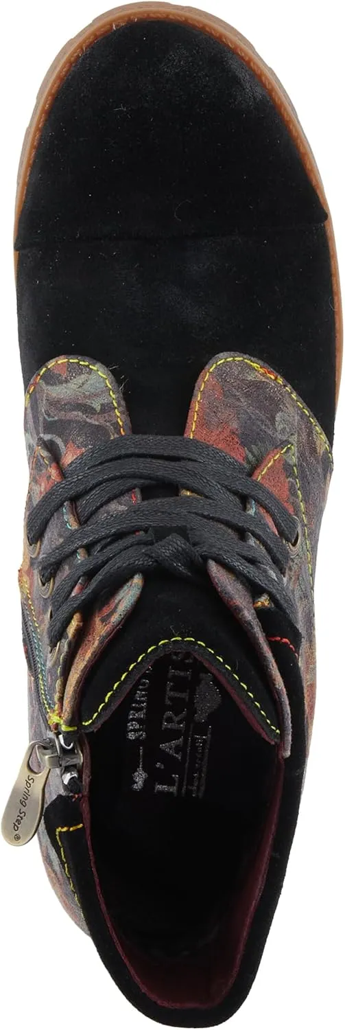 Spring Step L'Artiste Serna Women's Floral Bootie - Suede Lace-Up, Autumnal Vibe, Durable Traction