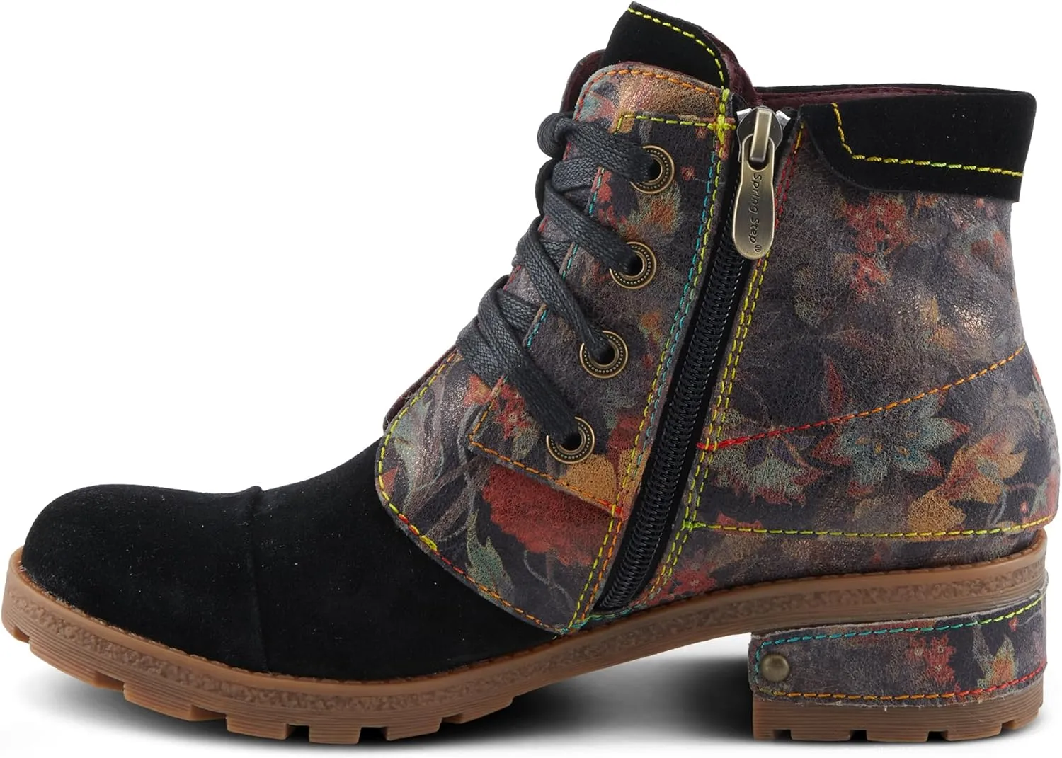 Spring Step L'Artiste Serna Women's Floral Bootie - Suede Lace-Up, Autumnal Vibe, Durable Traction
