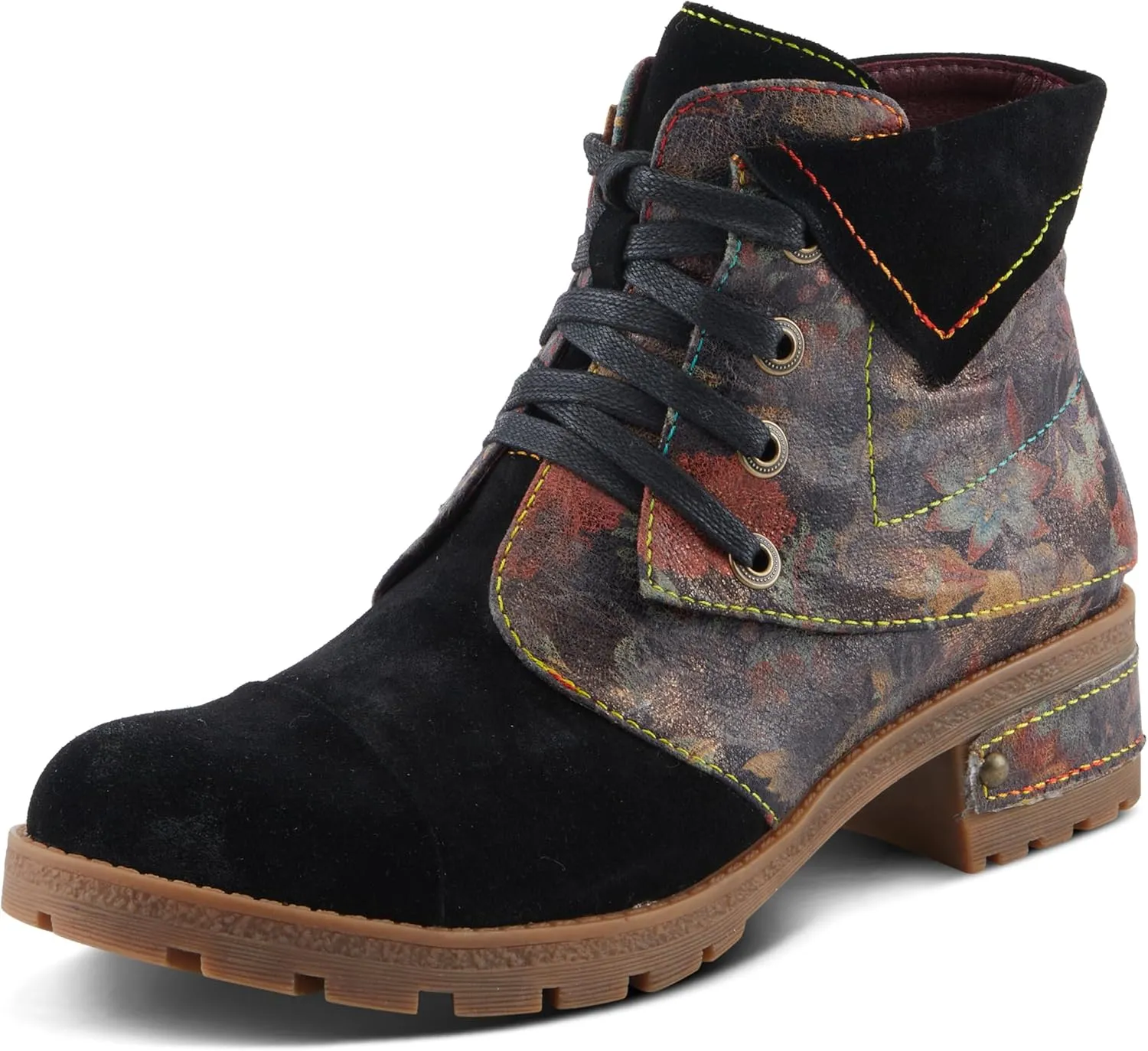Spring Step L'Artiste Serna Women's Floral Bootie - Suede Lace-Up, Autumnal Vibe, Durable Traction