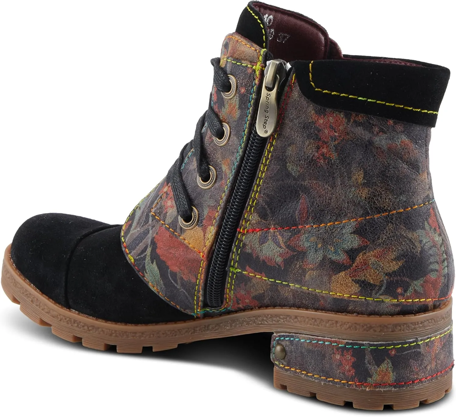 Spring Step L'Artiste Serna Women's Floral Bootie - Suede Lace-Up, Autumnal Vibe, Durable Traction