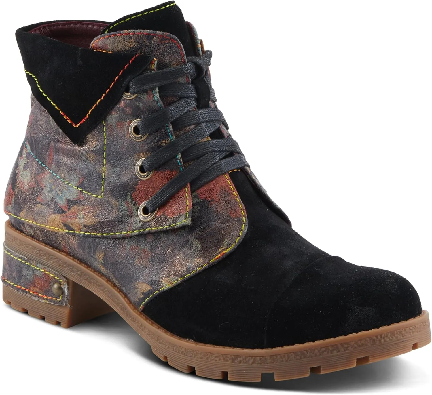Spring Step L'Artiste Serna Women's Floral Bootie - Suede Lace-Up, Autumnal Vibe, Durable Traction