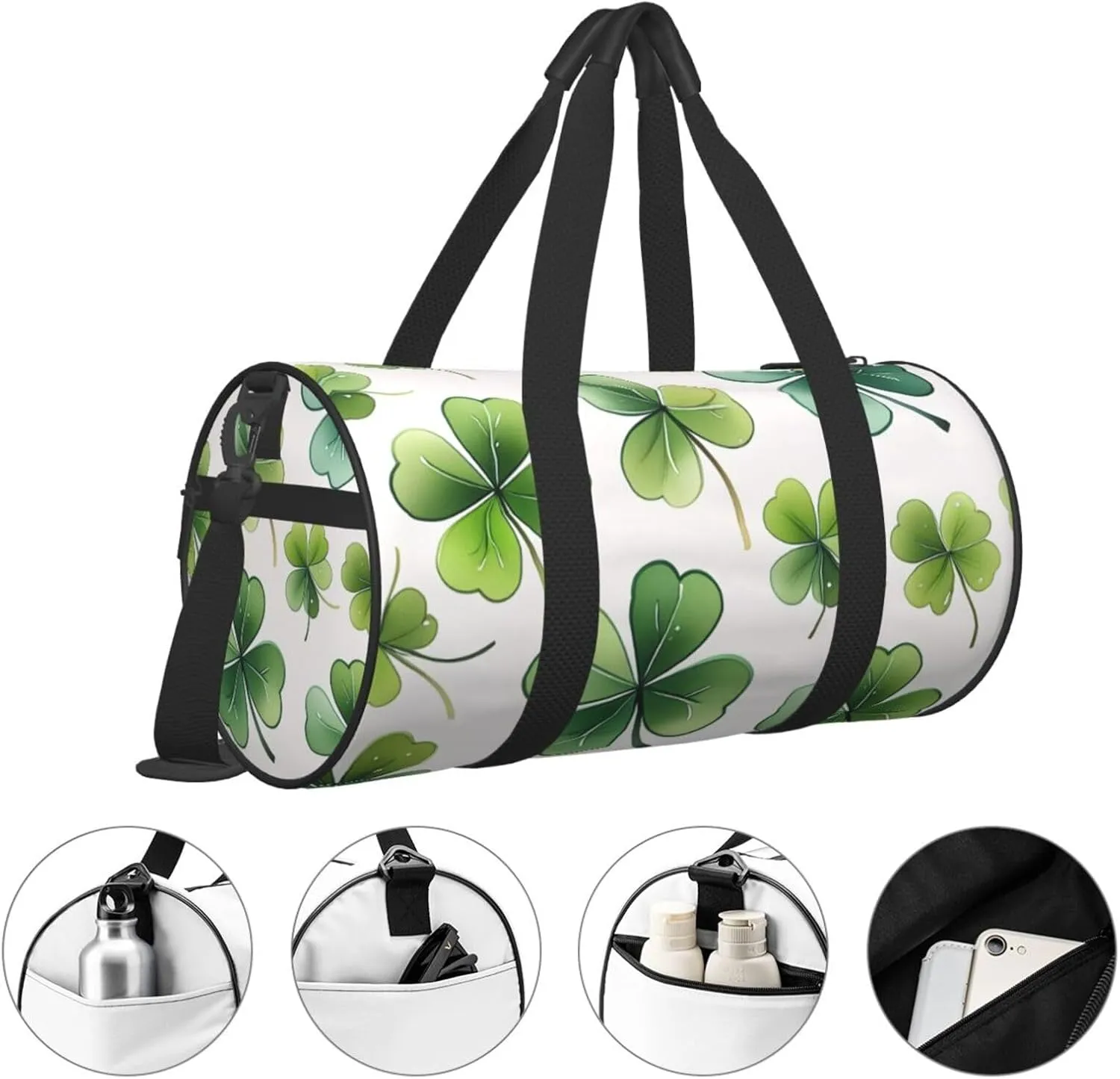 St Patricks Day Leaves Printed Travel Bag,Round Personal Item Storage bag,Foldie Duffel Bag for Traveling Vacation,Fitness,Sports