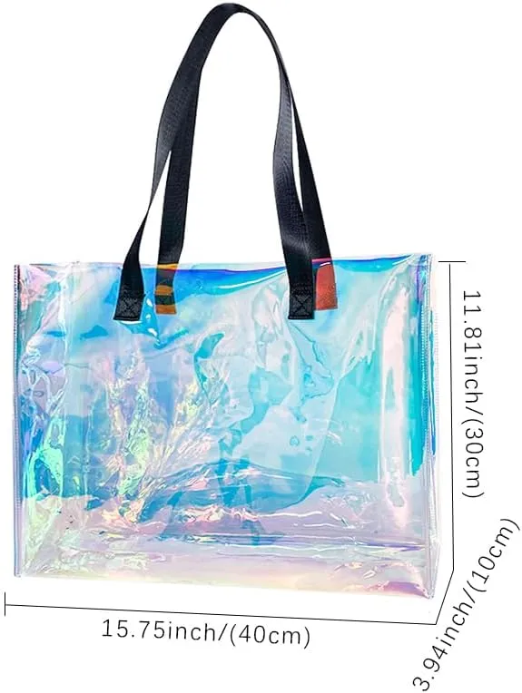 Stadium Approved Blue Large Clear Tote Bag Holographic Clear PVC Shoulder Handbag with handle for Concert Stadium