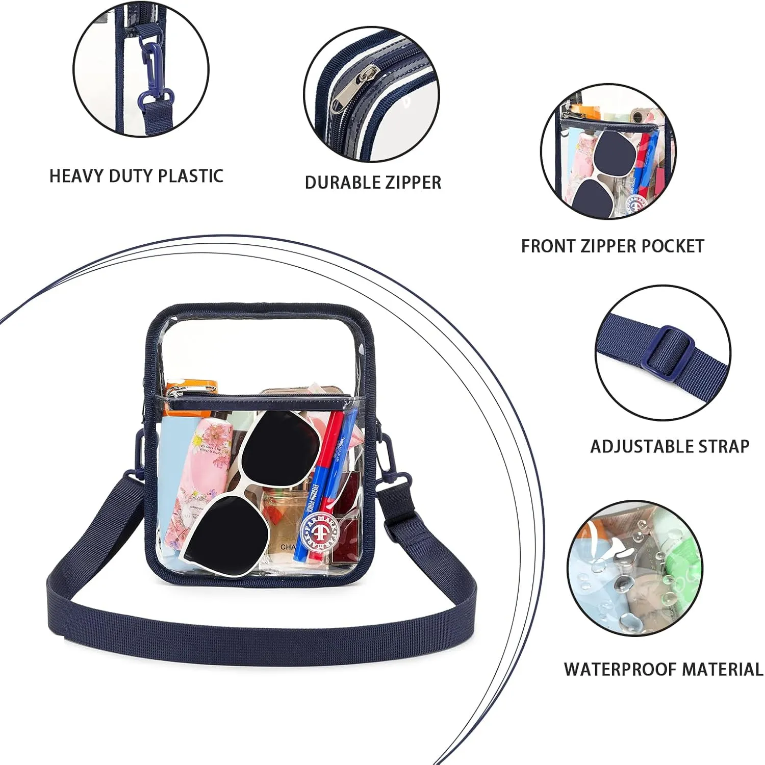 Stadium Event Clear Bag Women's Clear Bag Purse Crossbody Bag Stadium Approved with Front Pocket for Concerts