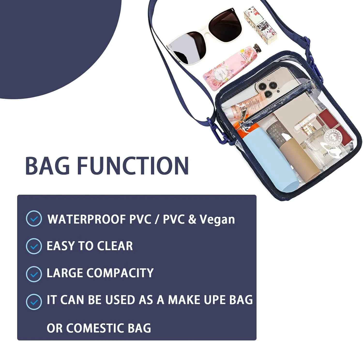 Stadium Event Clear Bag Women's Clear Bag Purse Crossbody Bag Stadium Approved with Front Pocket for Concerts