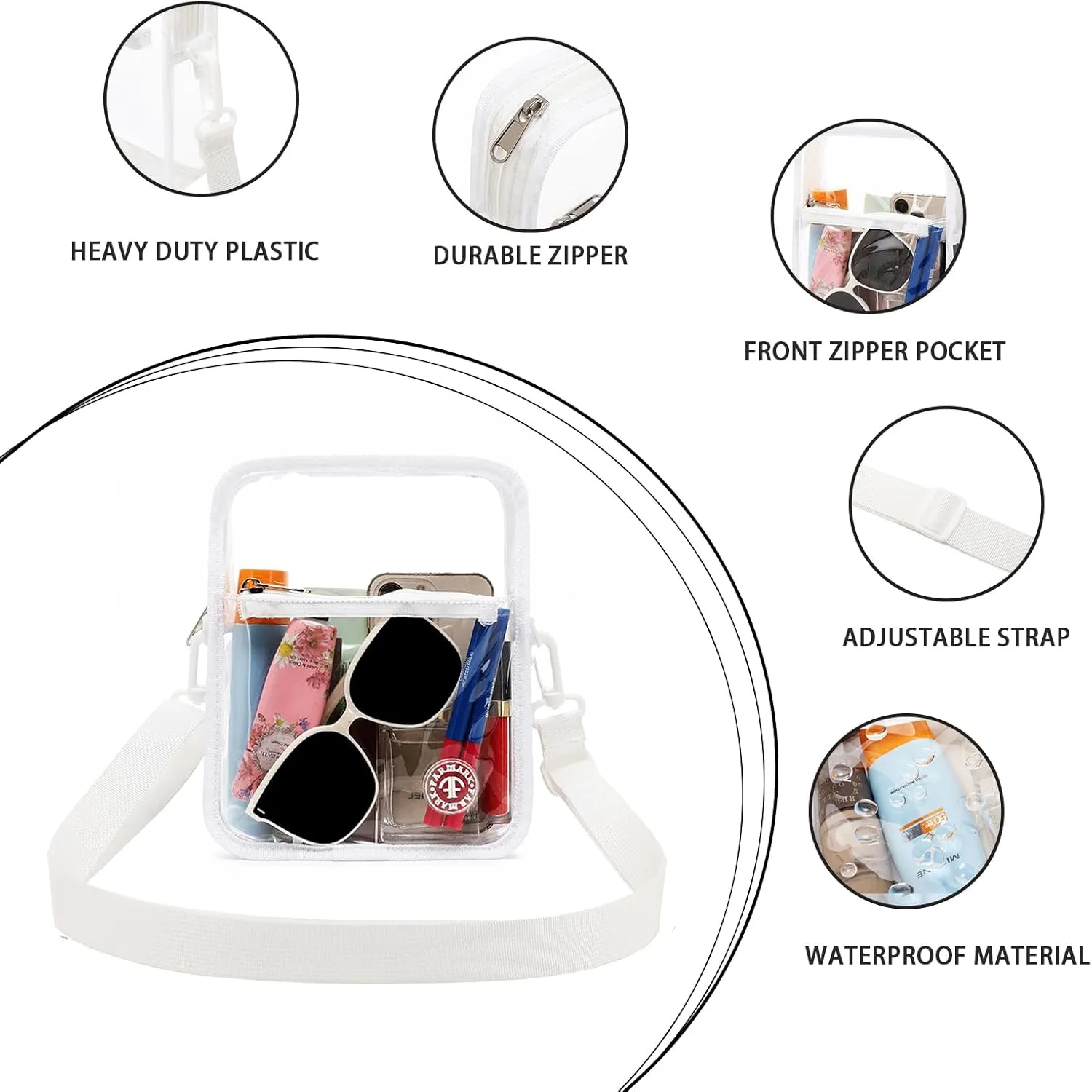 Stadium Event Clear Bag Women's Clear Bag Purse Crossbody Bag Stadium Approved with Front Pocket for Concerts