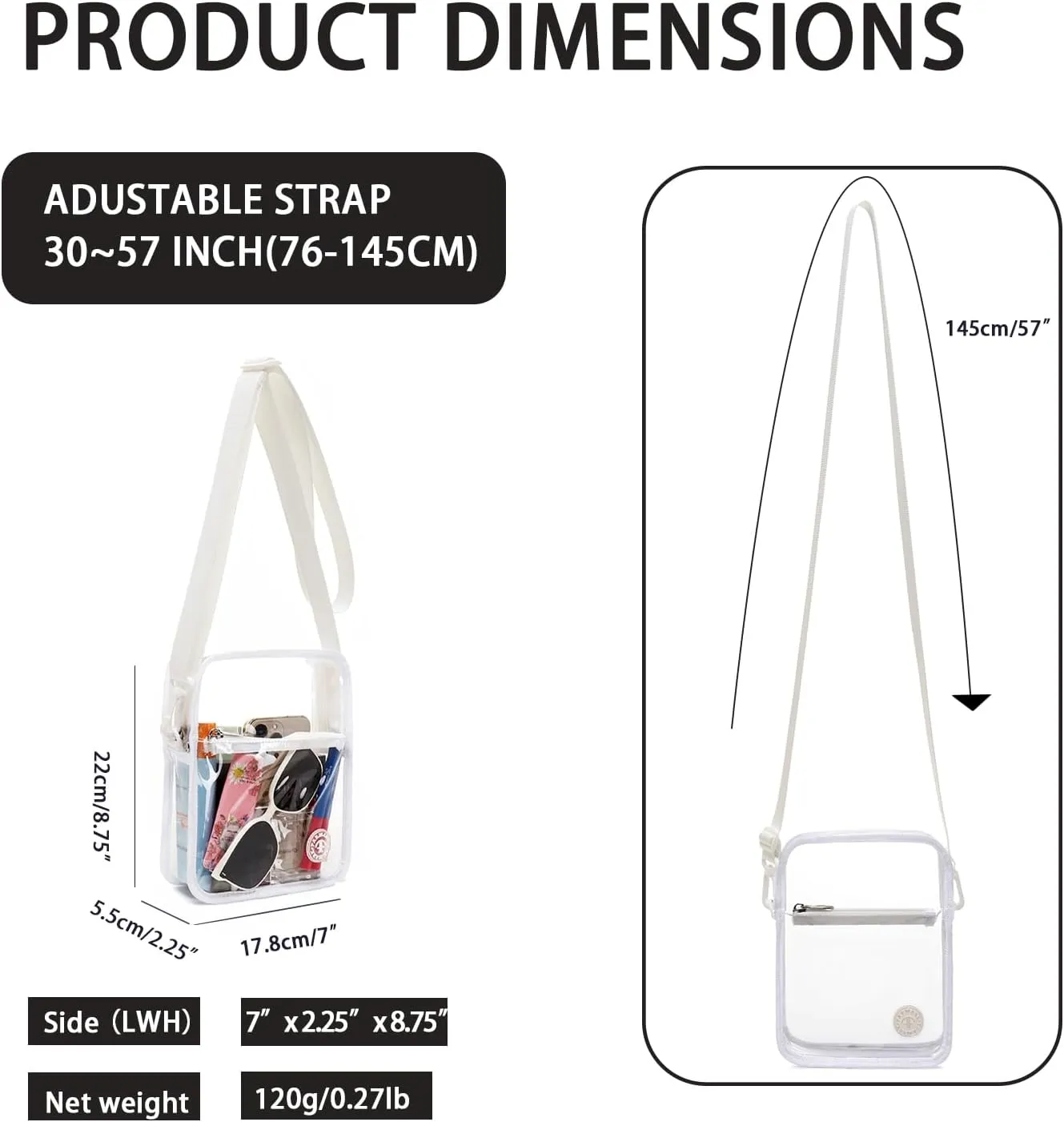 Stadium Event Clear Bag Women's Clear Bag Purse Crossbody Bag Stadium Approved with Front Pocket for Concerts