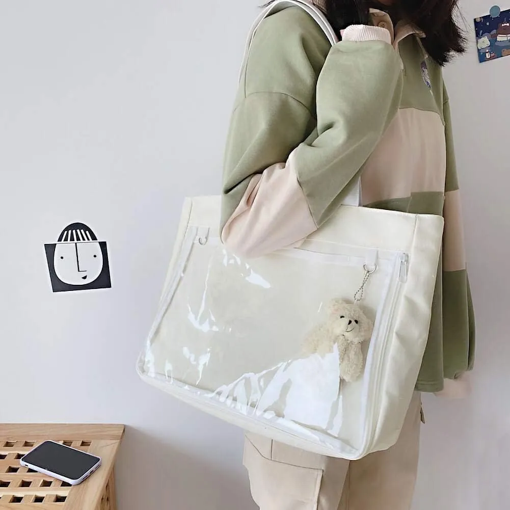 STEAMEDBUN Ita Bag with Insert Large Canvas Shoulder Tote Ita Purse for Cosplay