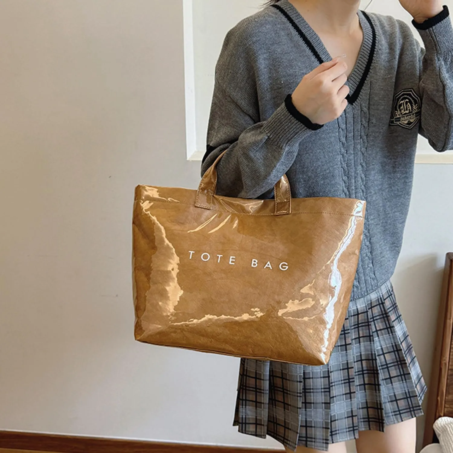 Stellaya Tote Bag, Women's Letters Print Tote Bag, PVC Clear Tote Bag for Women, Fashionable Leopard Print Tote Bag