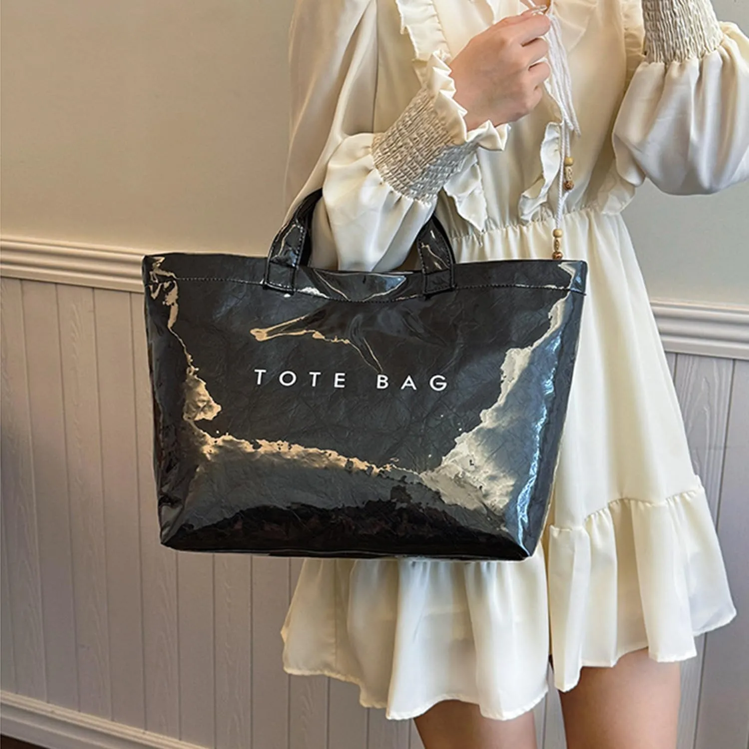 Stellaya Tote Bag, Women's Letters Print Tote Bag, PVC Clear Tote Bag for Women, Fashionable Leopard Print Tote Bag