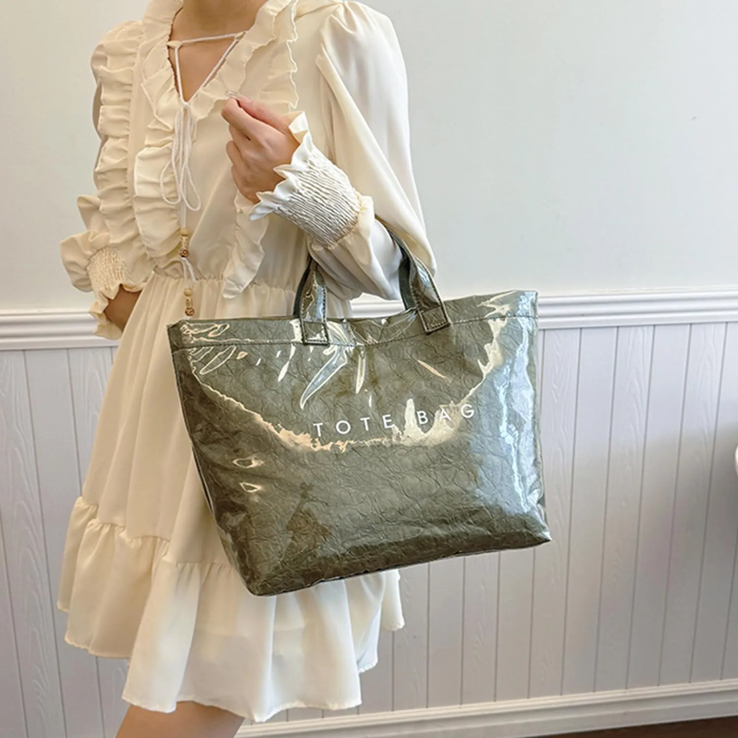 Stellaya Tote Bag, Women's Letters Print Tote Bag, PVC Clear Tote Bag for Women, Fashionable Leopard Print Tote Bag