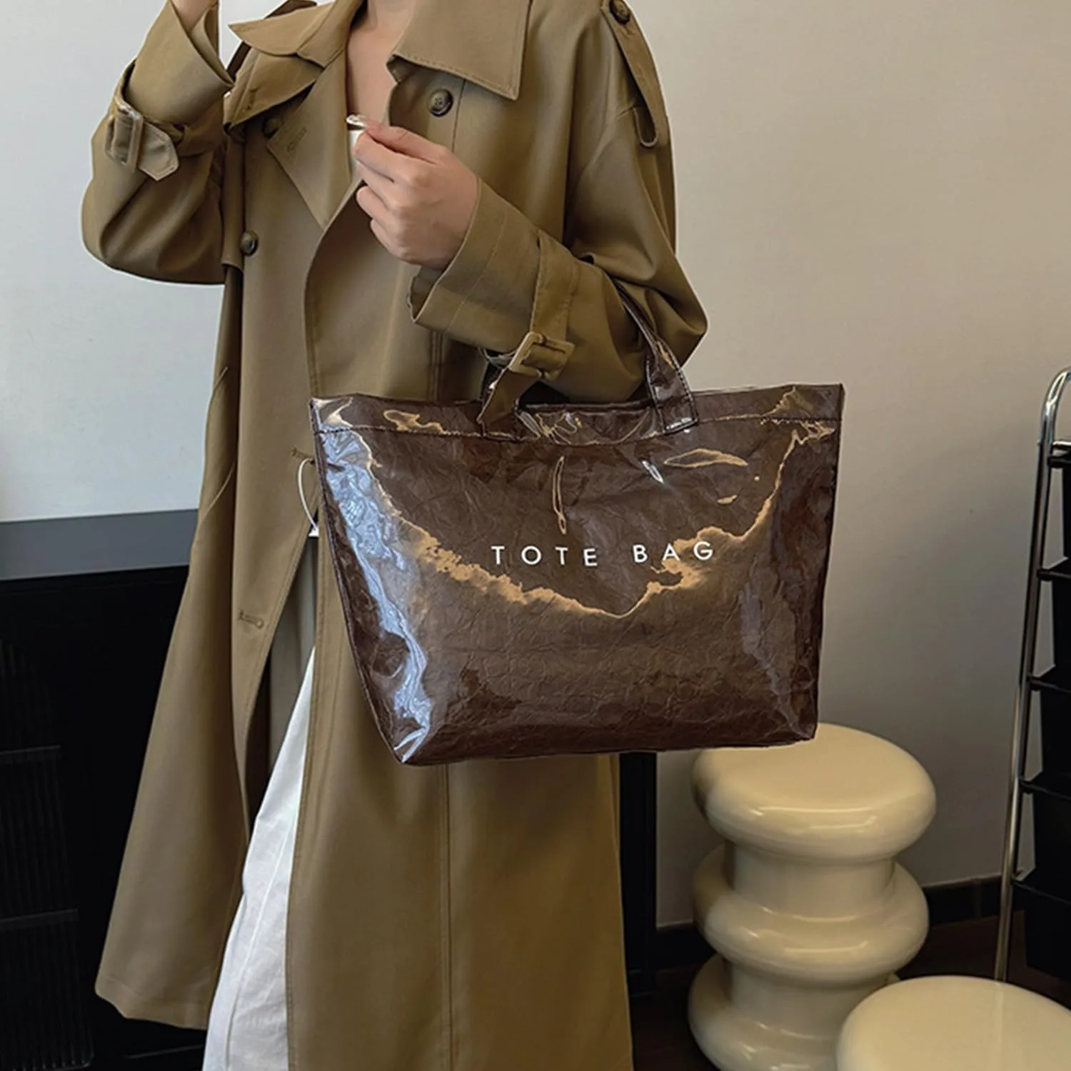 Stellaya Tote Bag, Women's Letters Print Tote Bag, PVC Clear Tote Bag for Women, Fashionable Leopard Print Tote Bag