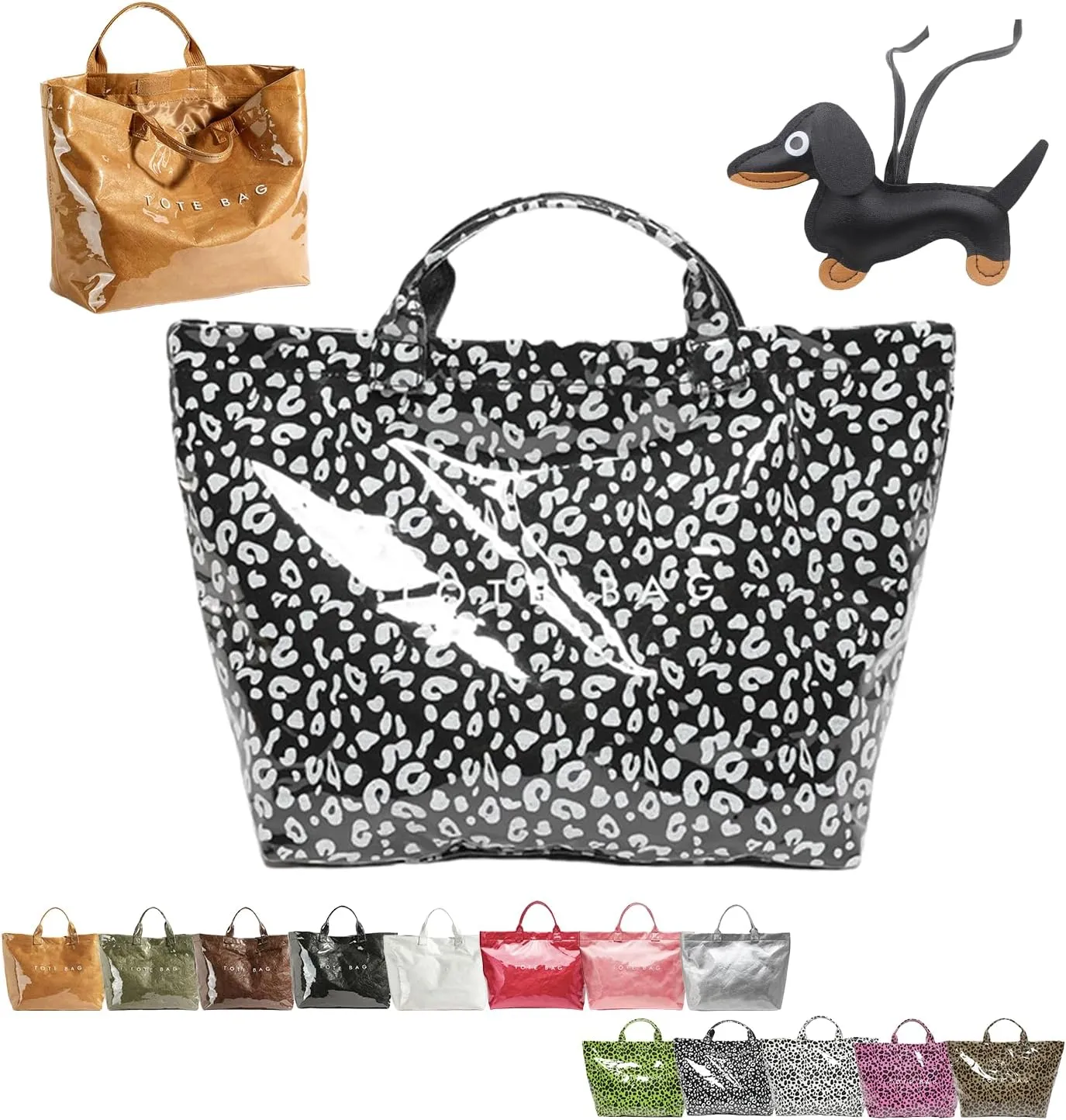 Stellaya Tote Bag, Women's Letters Print Tote Bag, PVC Clear Tote Bag for Women, Fashionable Leopard Print Tote Bag