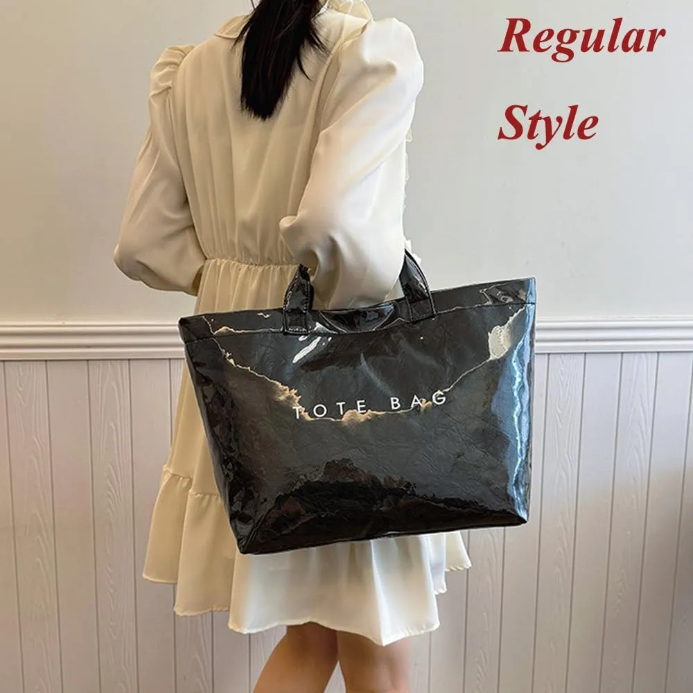 Stellaya Tote Bag, Women's Letters Print Tote Bag, PVC Kraft Paper Plastic Solid Color Draped Waterproof Leopard Handbags