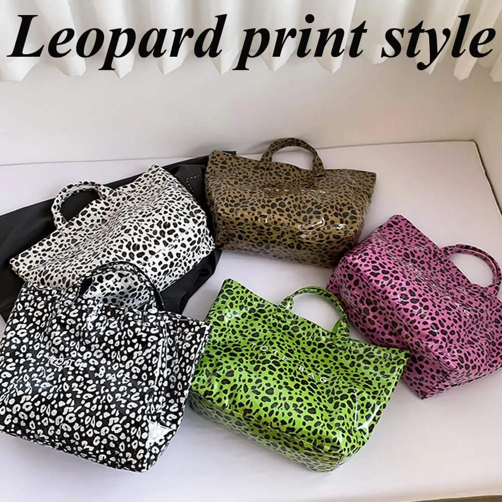 Stellaya Tote Bag, Women's Letters Print Tote Bag, PVC Kraft Paper Plastic Solid Color Draped Waterproof Leopard Handbags