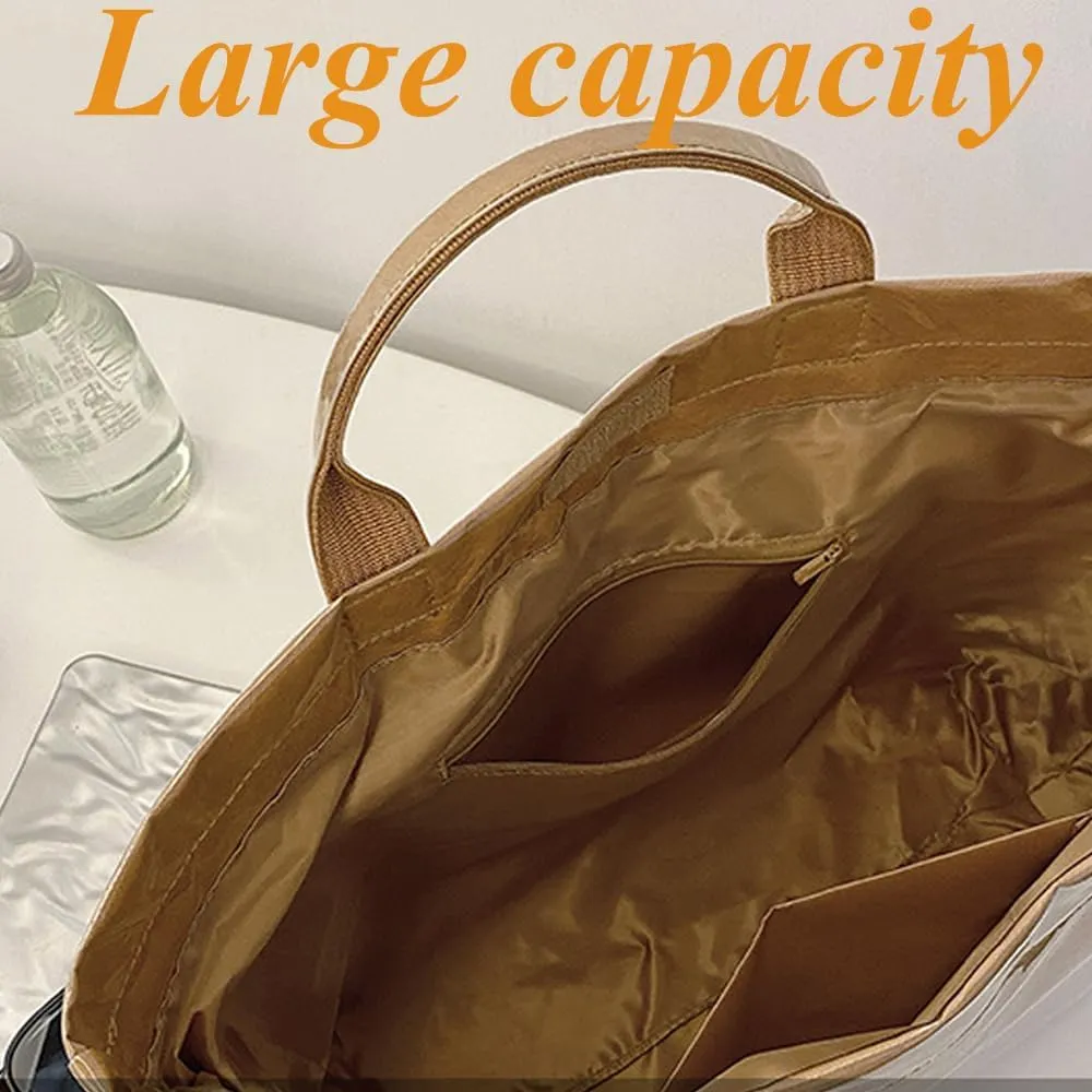 Stellaya Tote Bag, Women's Letters Print Tote Bag, PVC Kraft Paper Plastic Solid Color Draped Waterproof Leopard Handbags