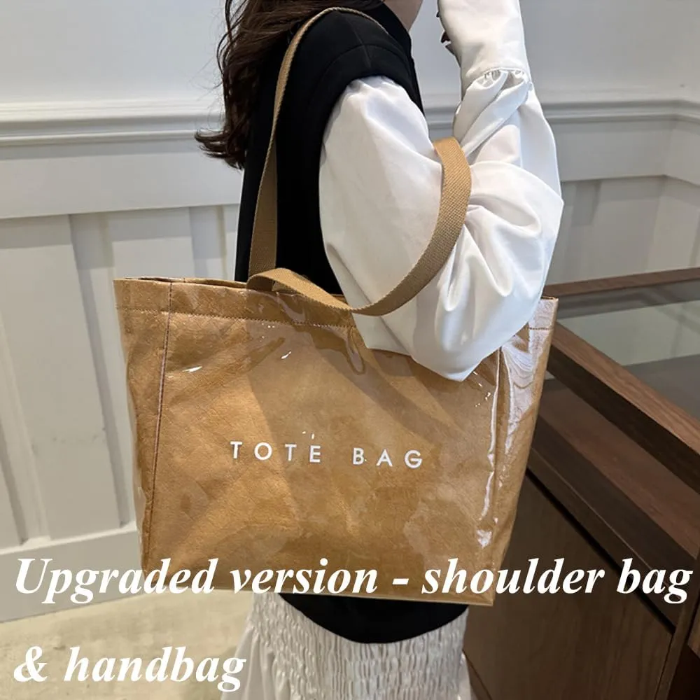 Stellaya Tote Bag, Women's Letters Print Tote Bag, PVC Kraft Paper Plastic Solid Color Draped Waterproof Leopard Handbags