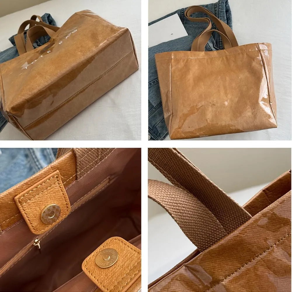 Stellaya Tote Bag, Women's Letters Print Tote Bag, PVC Kraft Paper Plastic Solid Color Draped Waterproof Leopard Handbags
