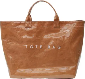 Stellaya Womens Letters Print Tote Bag, Women's PVC Kraft Paper Tote Bag, Stellaya Letter Print PVC Kraft Paper