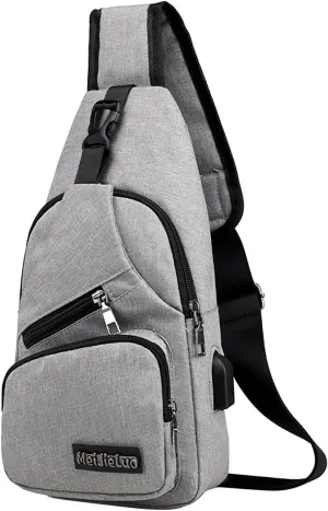 Strap Bag Crossbody Backpack Shoulder Bag With USB Recharge Sling Crossbody Backpack Sling Bag for Men Women Chest Bag (Gray)