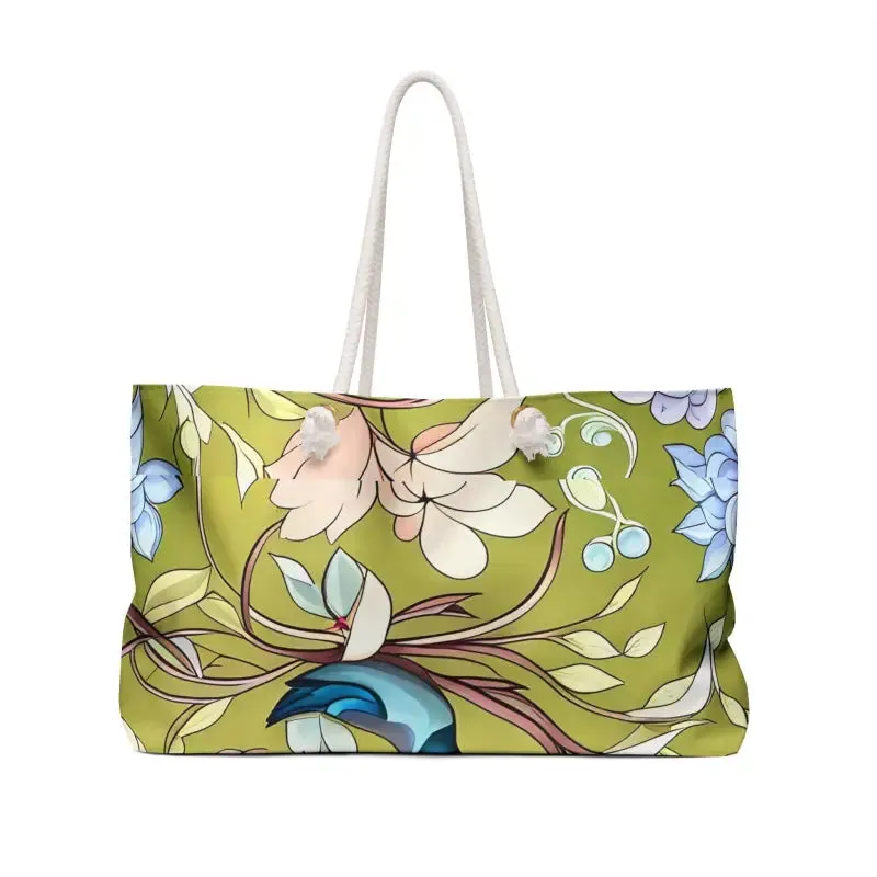 Stylish Polyester Weekender Bag with Birds and Green