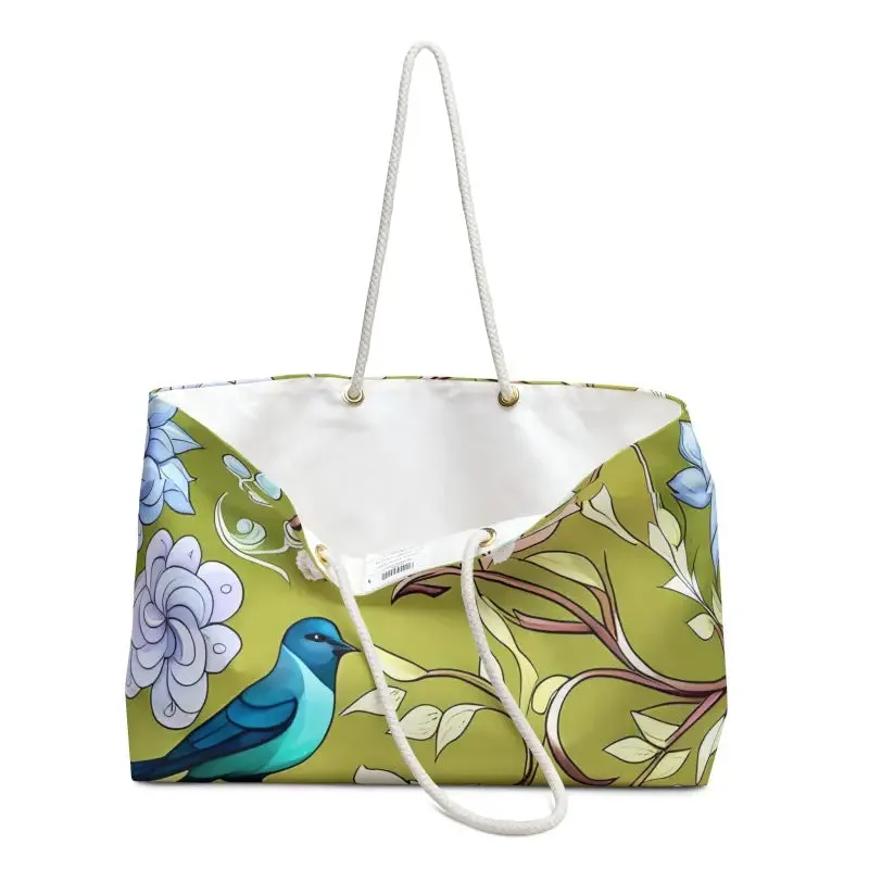 Stylish Polyester Weekender Bag with Birds and Green